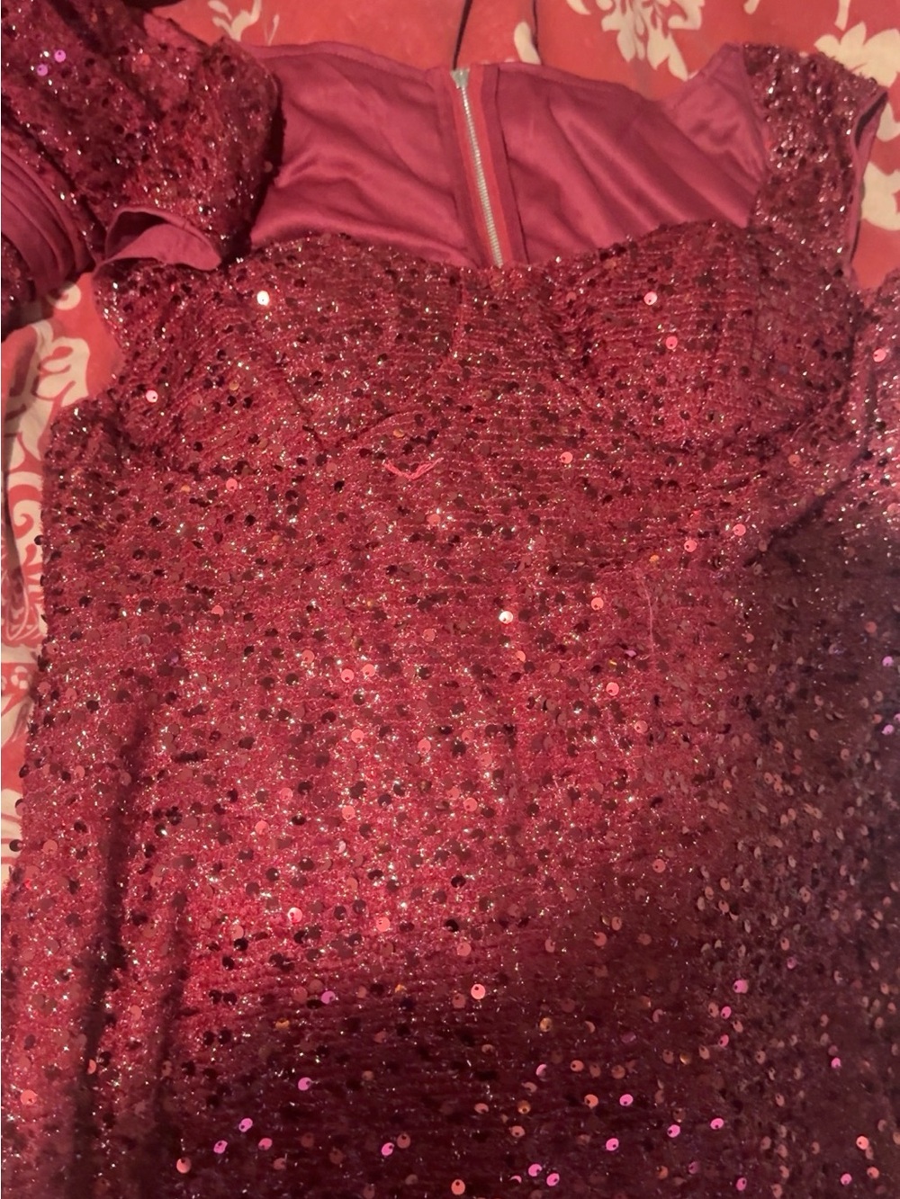 Sequin Off-Shoulder Cocktail Dress in Deep Berry